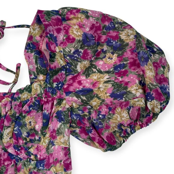 NWOT ASTR The Label Floral Bustier Puff Sleeve Peplum Top - Picture 3 of 8